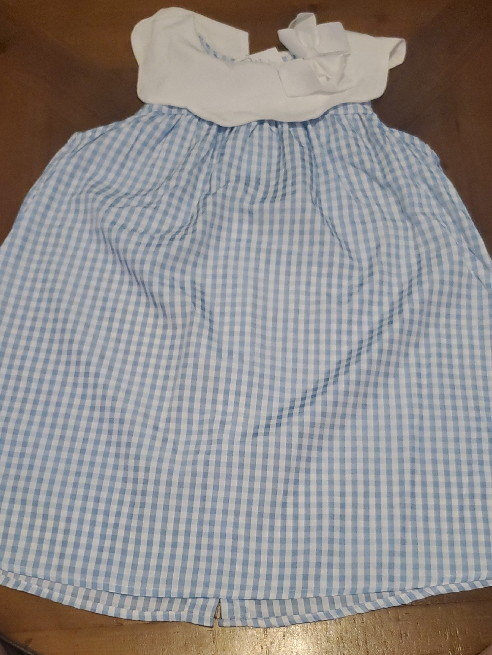Blue & White Gingham Bow Yoke Casual Dress